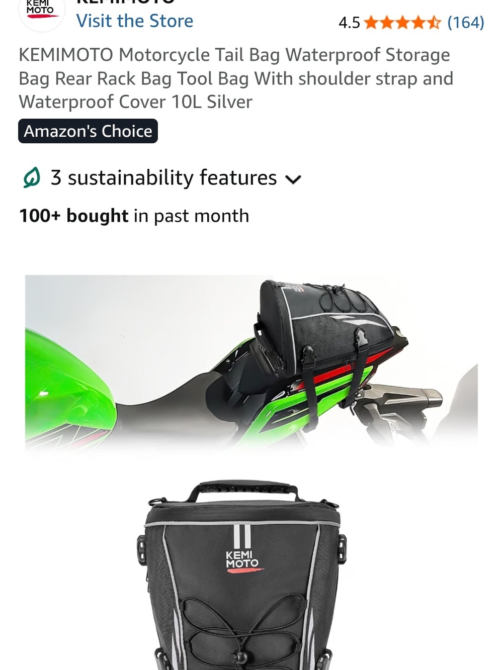 Source Unknown Black and Silver KEMIMOTO Motorcycle Tail Bag